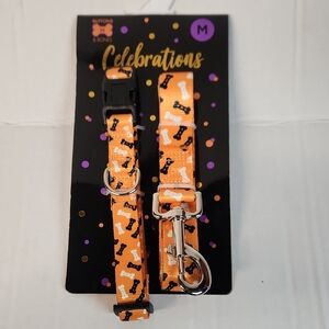 NWT Celebrations Buttons & Bones sz M Dog collar & Leash Set